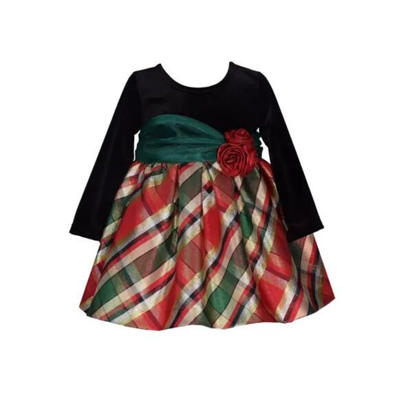 NEW Iris & IvyGirls 12M "BLACK VELVET RED GREEN PLAID" Taffeta Christmas Dress